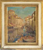 Attilio Achille Bozzato, Venetian Canal, oil on panel