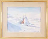 Toni Piccolotto, Haystacks with snow, oil on hardboard