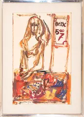 Figure by Giuseppe Gambino, 1974, mixed media on paper, offered Jul 2026