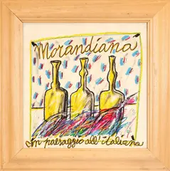 Bruno Donzelli, Morandiana with Italian landscape, 1985, mixed media on cardboard