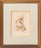 Giacomo Favretto, Portrait of a woman, ink on paper