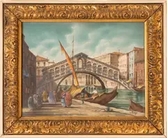 Luigi Zago, Rialto Bridge, mixed media on paper