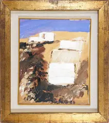Saverio Barbaro, Little houses and black earth, 1984, oil on canvas