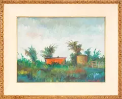 Landscape by Giovanni Omiccioli, oil on canvas board, offered Jul 2026