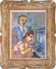Mino Maccari, Personages, oil on canvas board