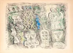 Massimo Campigli, Femmes sur fond vert, 1960, lithography e.g.