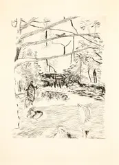 Pierre Bonnard, Monceau Park, 1937, drypoint on Arches paper