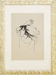 Xavier Bueno, Girl with raised arm, lithography e.g.