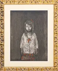 Xavier Bueno, Little girl with red bow, lithography e.g. pda