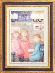 Antonio Bueno, Girls at the bar, chromolithograph on canvas e.g.