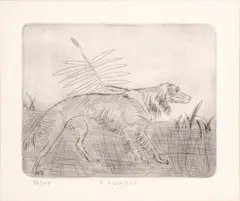 Antonio Ligabue, Setter dog, 1960, drypoint ex.