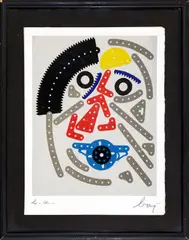 Enrico Baj, Mechanical portrait, multi-material screen printing e.g. ea