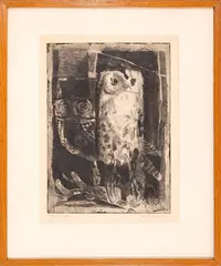 Mario Calandri, Owls, 1957, etching ex.