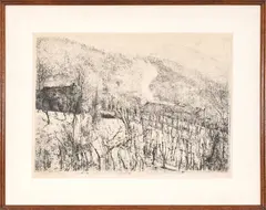 Giovanni Barbisan, The smoke and the snow, 1969, etching ex.