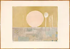 Bruno Saetti, Landscape with sun, lithograph on plastered paper