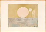 Bruno Saetti, Landscape with sun, lithograph on plastered paper