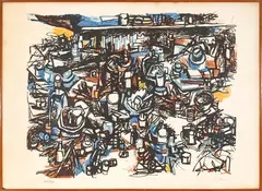 Renato Guttuso, The painter's table, 1960, lithography ex.