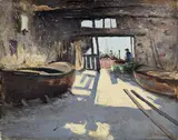 La rimessa delle barche by Attilio Pratella, oil on panel, offered Oct 2018