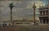 Emanuele Brugnoli, Piazzetta San Marco, oil on cardboard