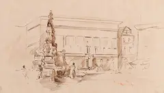 Achille Vianelli, Veduta di piazza con fontana e personaggi