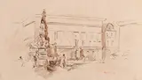 Achille Vianelli, Veduta di piazza con fontana e personaggi