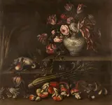 Angelo Maria Rossi, Natura morta con vaso di fiori, funghi, ortaggi e cacciagione, Corredata da scheda critica del Prof. Emilio Negro