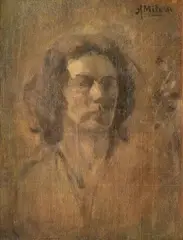 Alessandro Milesi, Volto maschile, oil on canvas applicata on masonite