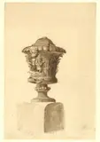 Marzio Moro, Grande cratere antico su plinto, watercolour