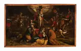Alessandro Turchi Orbetto, Crocifissione, Pur se di piccole dimensioni e con campo più ristretto è evidente il richiamo alla crocifissione del Tintoretto