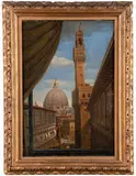Filippo Canella, Veduta prospettica di Palazzo della Signoria e della cupola del duomo vista dalla tribuna degli Uffiz [..], Molto probabilmente dipinto nello stile 'Grand Tour' e realizzato per i turisti del Nord Europa che visitavano