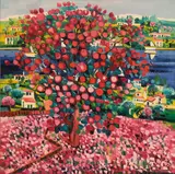 Athos Faccincani, Albero di rose rosa in tappeto di petali