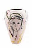 Ernesto Treccani, Vaso con decorazioni figure femminili, Vaso in ceramica dipinta rappresentante volti femminili L'Aquila