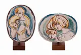 Brindisi Remo, Due piastre in ceramica: a) donna con bambino b) pastore, Piastre in ceramica rappresentanti donna con bambino e pastore con animale L'Aquila
