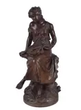 Auguste Moreau, Girl with mandolin, Signature at the base. Inside the sculpture: Allain Reparateur D'Objets d'Art label
