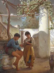 Michael George Brennan, Boys with dove, 1864, Pastels on paper