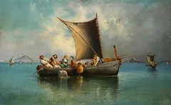 Consalvo Carelli, Sailing boat with figures in the Gulf of Naples