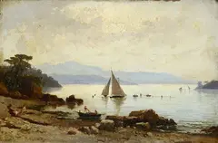 Hermann David Salomon Corrodi, Landscape with sailing boat and fishermen