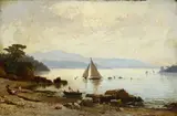 Hermann David Salomon Corrodi, Landscape with sailing boat and fishermen