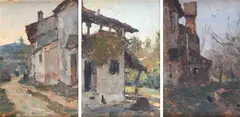 Vittore Antonio Cargnel, Tre paesaggi (trittico), 1909, Sul verso: firma e data. Autentica del Prof. Giovanni Granzotto.