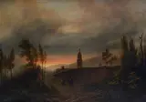 Giuseppe Canella, Landscape with buildings and travellers, 1830, Oil on canvas