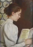 Ugo Mazzolari, Girl reading, 1897, Signature and date top right.