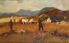 Oxen at the red wagon by Carlo Domenici, offered Jul 2026