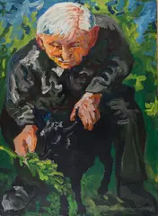 Carlo Levi, Elderly man with dog, 1974