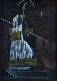 Enrico Prampolini, Glaucus' Hut (elevation A), Scene sketch from "Glauco" by EL Marselli