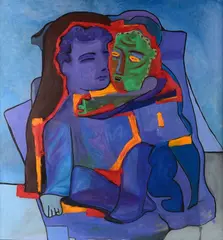 Sandro Chia, Super hug in red, 1991, On the back: signature