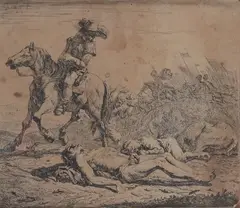 Battlefield with knight by Karel Dujardin, Top left: "K. DV. I fe /, offered May 2026