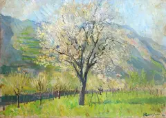 Edoardo Gordigiani, Tree-lined landscape, 1940, Signature and date lower right.