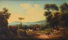 András Markó, Landscape with figures and herds, 1884, Signature and date lower left.