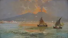 Eduardo Dalbono, Boats with Vesuvius in the background
