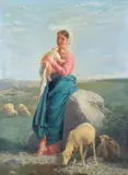 Enrico Pollastrini, Shepherdess with child, 1871, Signature and date lower right.